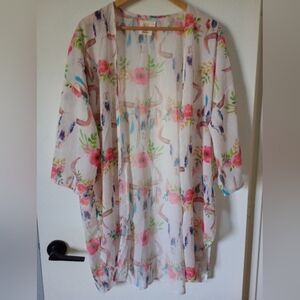 Grace & Emma Floral Sheer Western Skull Print Kimono Size Medium/Large